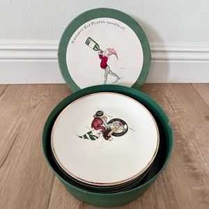 RARE Restoration Hardware NAUGHTY ELF Boxed‎ Set of 6 Dessert Salad Plates Vtg